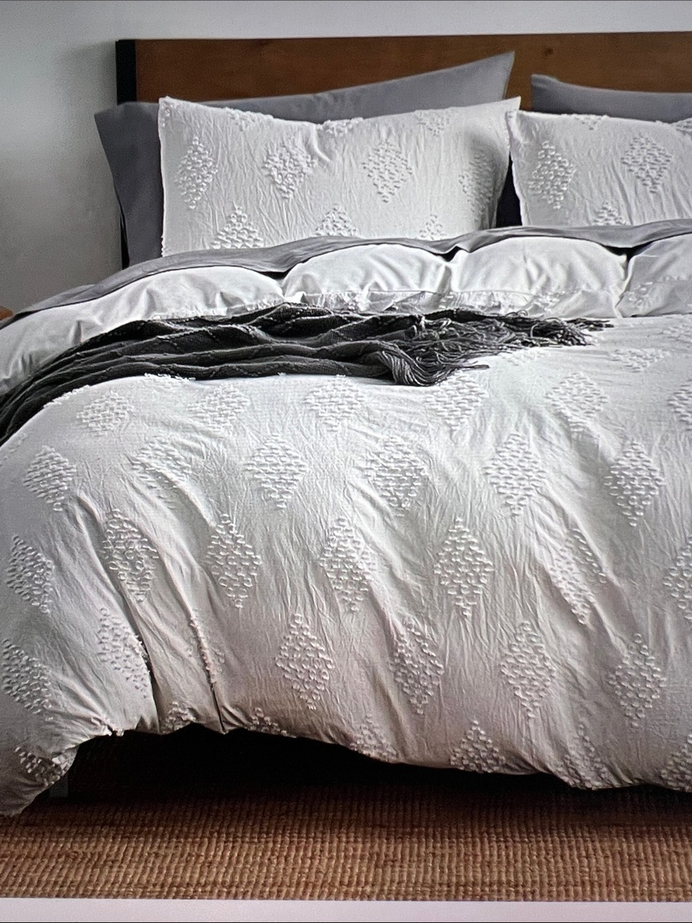 Elegant White Textured Duvet Cover Set by